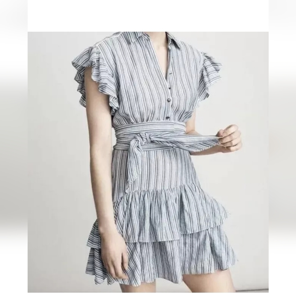 Rebecca Taylor Stripe Dress in Blue & White Size 8 Missing Belt - Picture 7 of 14